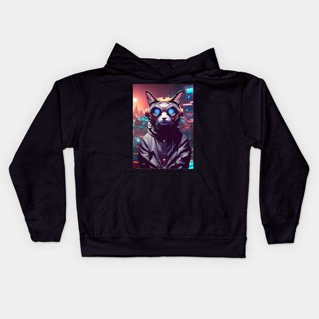 Cool Japanese Techno Cat In Japan Neon City Kids Hoodie by star trek fanart and more